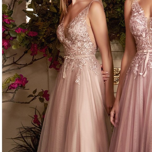 NEW LONG SLEEVELESS EMBROIDERED A-LINE TULLE DRESS WITH ZIPPER BACK AL A1045 - Picture 9 of 9